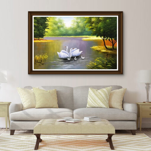 Tranh sơn dầu gia đình thiên nga SD440