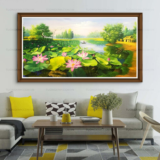 Tranh sơn dầu hoa sen SD458