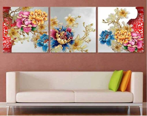 Tranh đồng hồ treo tường hoa mẫu đơn HL562