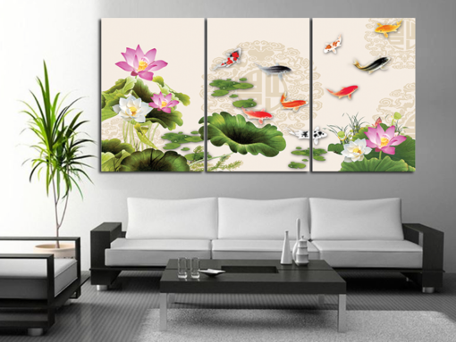 Tranh đồng hồ treo tường cửu ngư quần hội PT115