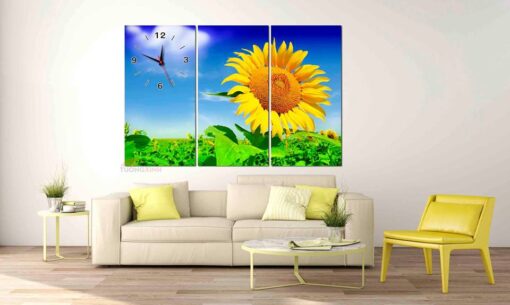 Đồng hồ treo tường nghệ thuật 2020 80 Tranh đồng hồ hoa hướng dương HL833