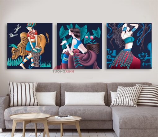 Tranh treo tường 3 cô gái nghệ thuật NT995