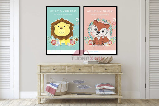 Tranh trang trí phòng bé sư tử và cáo SCA451