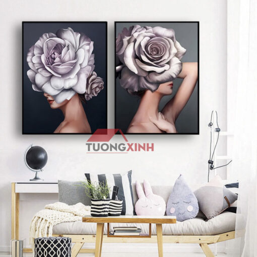 Tranh treo tường cô gái và hoa SCA650
