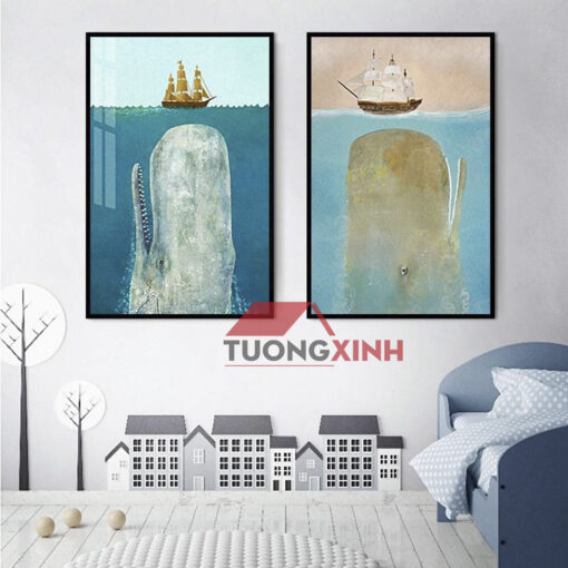 Tranh trang trí phòng ngủ cá voi xanh TN658
