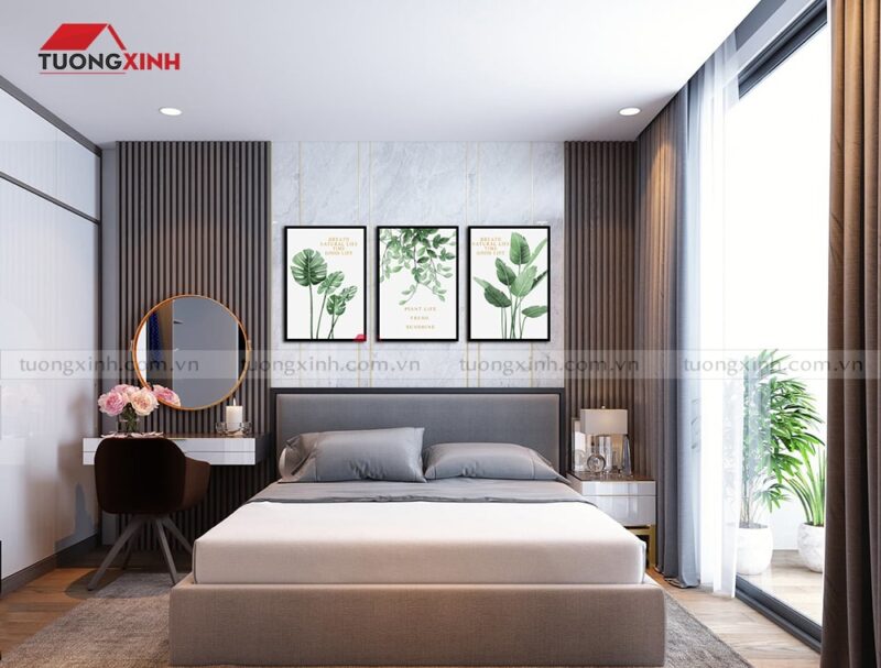 Tranh khung chủ đề lá cây trang trí phòng ngủ SCA1295A