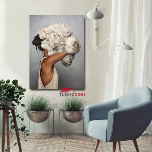 Tranh nghệ thuật cô gái và hoa NT1208