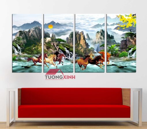 Tranh phong thủy Bát Mã Truy Phong PT1302