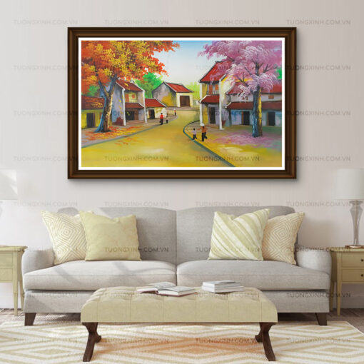 Tranh sơn dầu phong cảnh làng quê SD485