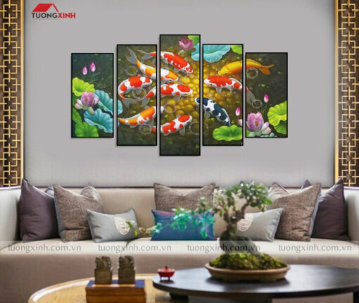 Tranh treo tường phong thủy Cửu Ngư Quần Hội PT1779