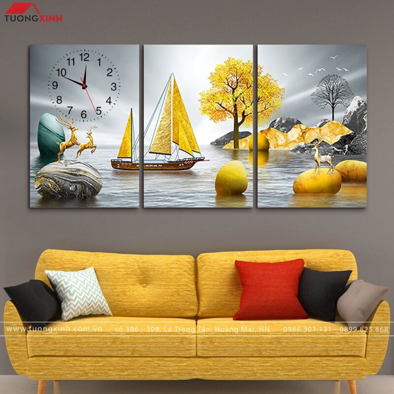 Đồng hồ tranh hươu phong cảnh nghệ thuật DH1172