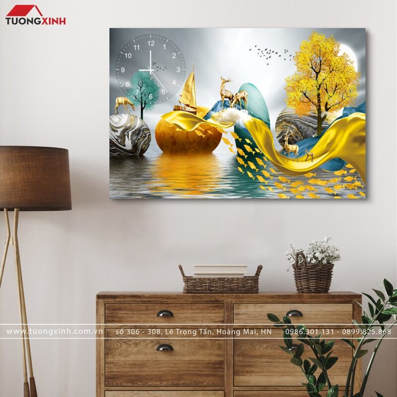 Đồng hồ tranh hươu phong cảnh nghệ thuật DH1139