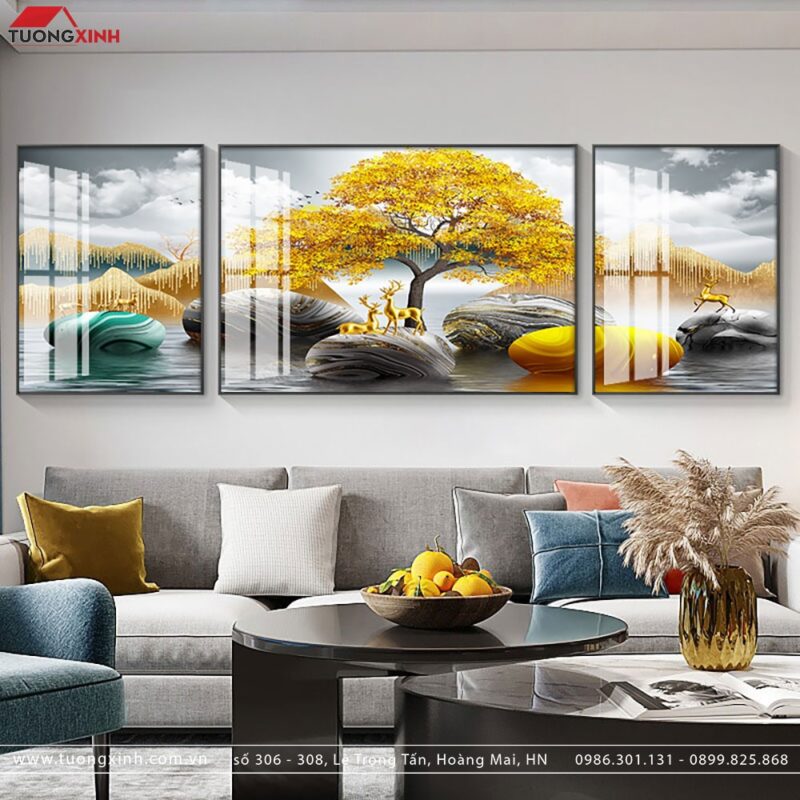 Tranh hươu phong cảnh trang trí phòng khách TG1039