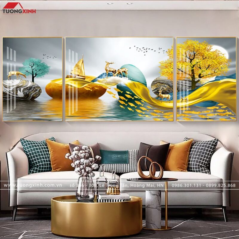 Tranh hươu vàng phong cảnh nghệ thuật TG1045