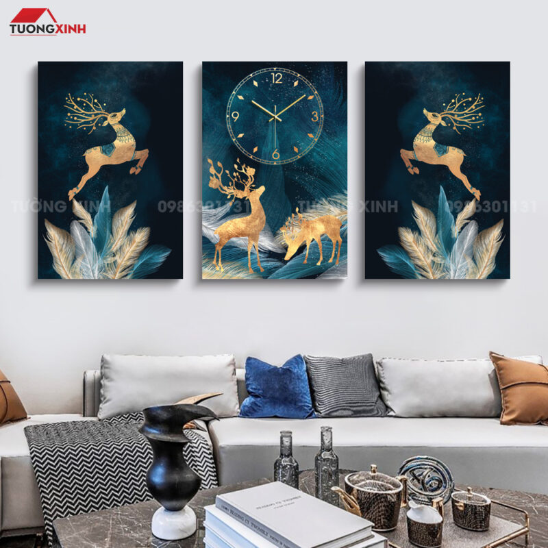 Đồng hồ tranh hươu sừng hoa nghệ thuật DH1175