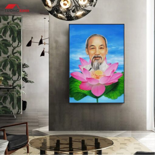 Tranh Tráng Gương Bác Hồ Trên Đài Sen BH27