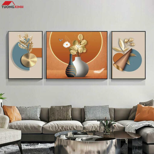 Tranh tráng gương bình hoa 3D nghệ thuật TG1496