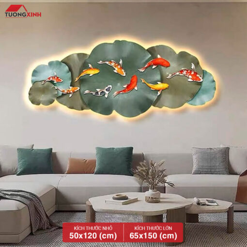Tranh tráng gương đèn LED, Cửu Ngư Quần Hội LD01