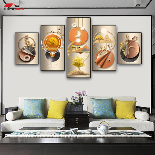 Tranh bộ tráng gương 5 tấm Hươu 3D Trừu Tượng TG1533