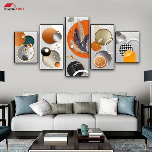 Tranh bộ tráng gương 5 tấm Lông Vũ nghệ thuật TG1539