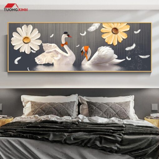 Tranh tráng gương Thiên Nga Nghệ Thuật trang trí phòng ngủ TG1625