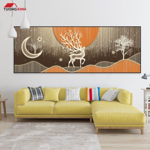 Tranh tráng gương Hươu 3D hiện đại trang trí phòng ngủ TG16232