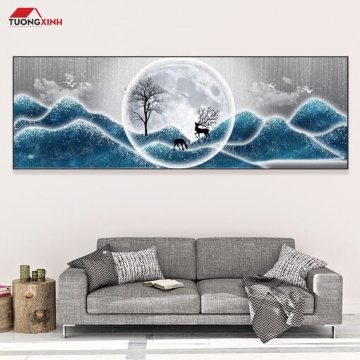 Tranh tráng gương Hươu 3D hiện đại trang trí hành lang chiếu nghỉ TG1623