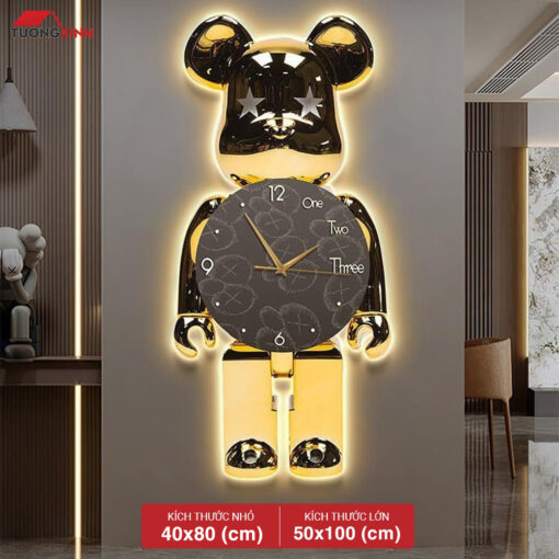 Tranh tráng gương đèn LED, Gấu Bearbrick Đồng Hồ LD53