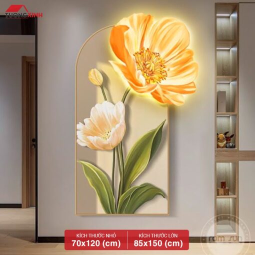 Tranh tráng gương đèn LED, Hoa Nghệ Thuật LD42
