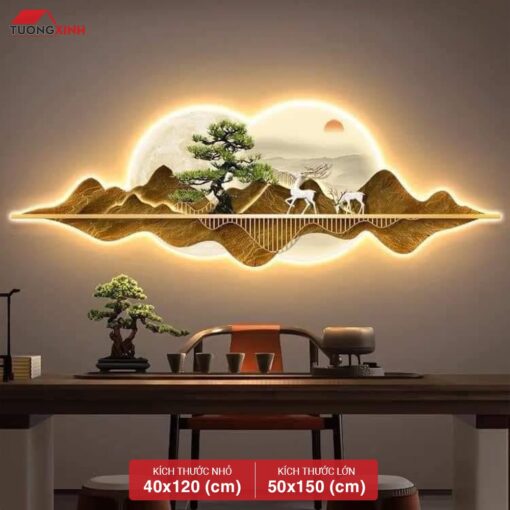 Tranh tráng gương đèn LED, Hươu Phong Cảnh Nghệ Thuật LD10