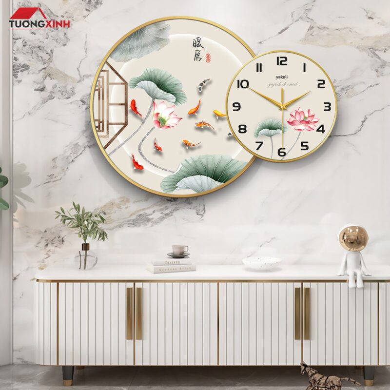 Tranh tráng gương đồng hồ Cửu Ngư Quần Hội TG1593