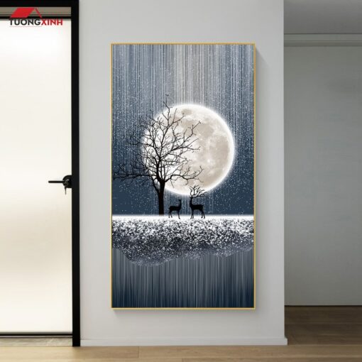 Tranh tráng gương Hươu 3D hiện đại trang trí hành lang chiếu nghỉ TG1612