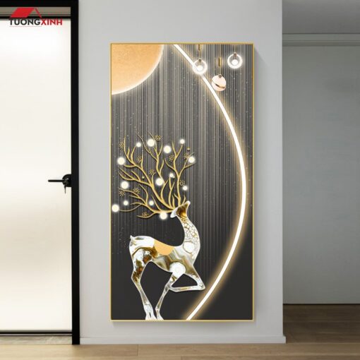 Tranh tráng gương Hươu 3D hiện đại trang trí hành lang chiếu nghỉ TG1618