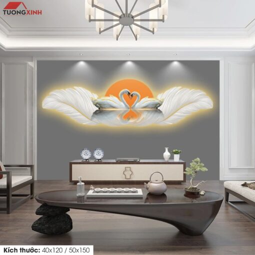 Tranh tráng gương đèn LED, Lông Vũ Nghệ Thuật LD116