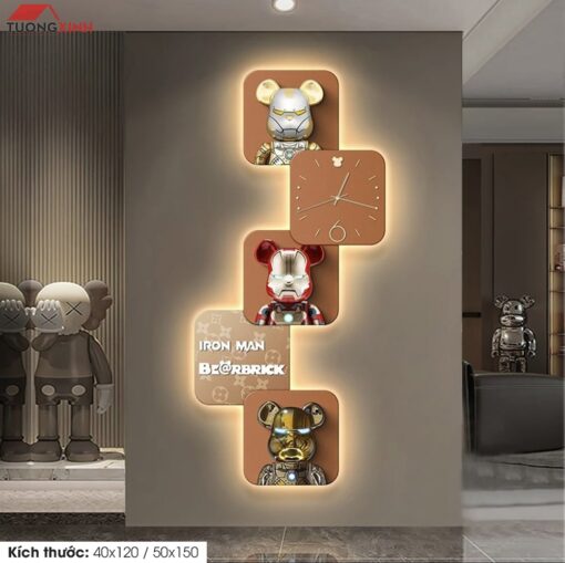 Tranh tráng gương đèn LED, Gấu Bearbrick KAWS LD111