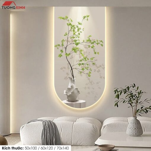 Tranh tráng gương đèn LED, Bình Hoa trang trí sang trọng LD183