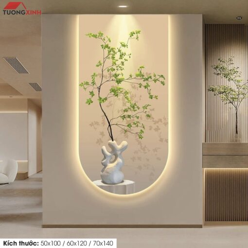 Tranh tráng gương đèn LED, Bình Hoa trang trí sang trọng LD186