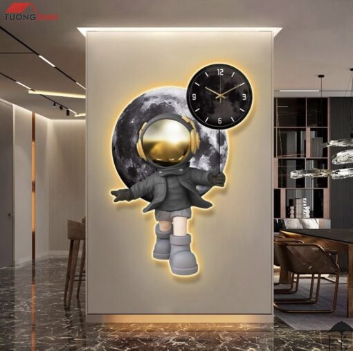 Tranh tráng gương đèn LED đồng hồ, Phi Hành Gia 3D LD147