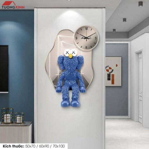 Tranh tráng gương đèn LED đồng hồ, Chú hề KAWS LD146