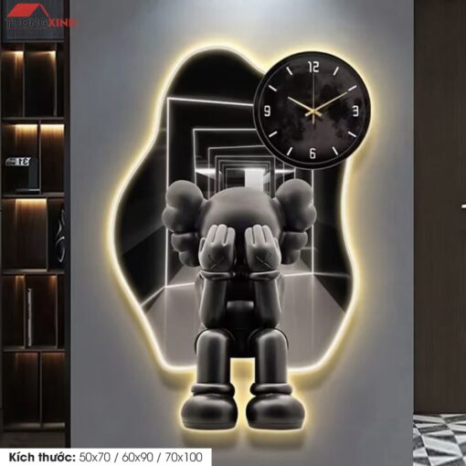 Tranh tráng gương đèn LED đồng hồ, Chú hề KAWS LD151