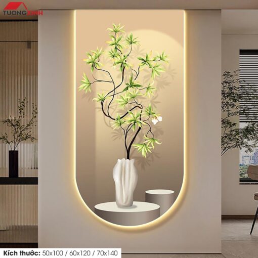 Tranh tráng gương đèn LED, Bình Hoa trang trí sang trọng LD188