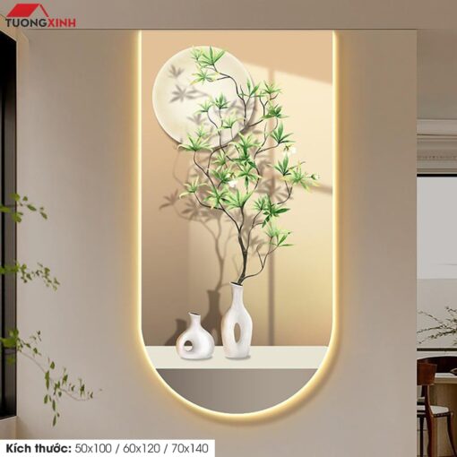 Tranh tráng gương đèn LED, Bình Hoa trang trí sang trọng LD189