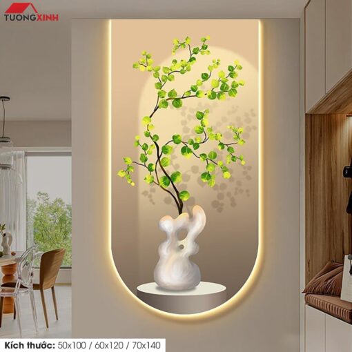 Tranh tráng gương đèn LED, Bình Hoa trang trí sang trọng LD190