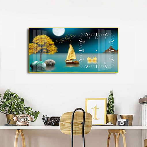 Tranh tráng gương đồng hồ hươu tuần lộc DH234