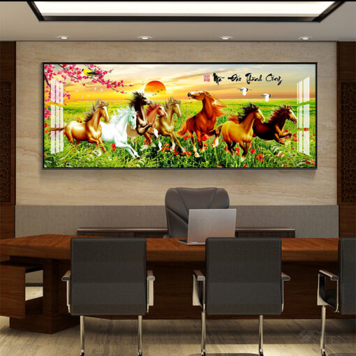 Tranh mã đáo thành công trang trí phòng khách TG2583