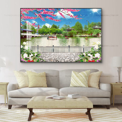 Tranh tráng gương sơn thủy hữu tình trang trí phòng khách TG2802