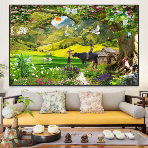 Tranh tráng gương sơn thủy hữu tình trang trí phòng khách TG2843