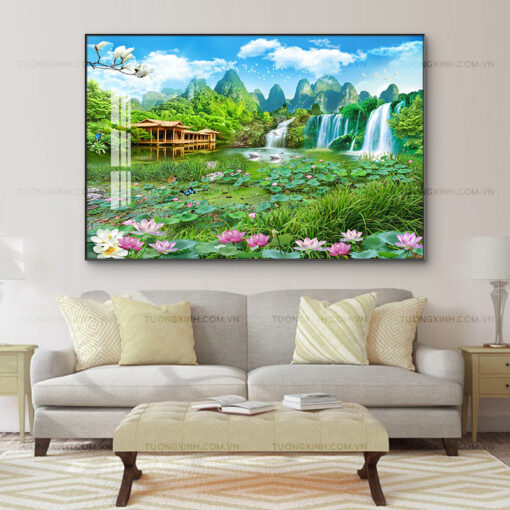 Tranh tráng gương sơn thủy hữu tình trang trí phòng khách TG2803