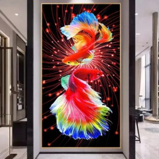 Tranh tráng gương đôi cá nghệ thuật TG1640