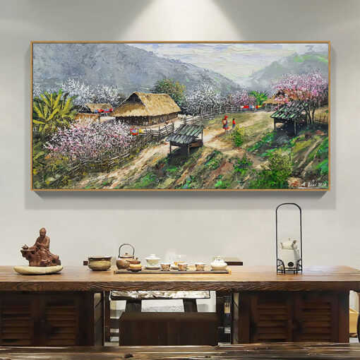 Tranh sơn dầu phong cảnh đồi núi Tây Bắc SD506